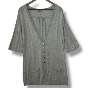 J. Jill S Gray 100% Cotton Long Cardigan Sweater Pockets Button Front‎ Lagenlook